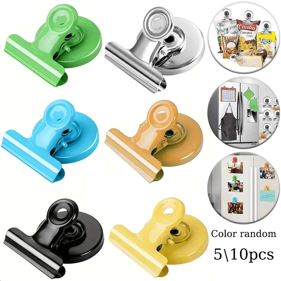 5-10pcs Random Color Magnetic Clips, Suitable For Whiteboard And Refrigerator - Used For Kitchen, Office Organization And Food Sealing Clips, Magnetic Folder, Bill Clip, Colorful Refrigerator Magnetic Clips, Metal Magnetic Clips, Ultra Strong Magnetic Clips.
