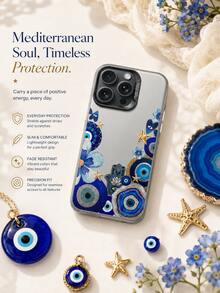 1pc Blue & Gold Evil Eye Fatima Hand Phone Case Compatible With IPhone 17/16/15/14/13/12/11 Pro Max Series, Fashionable Waterproof Anti-Drop Full Coverage Soft Shell - Multicolor - View 3