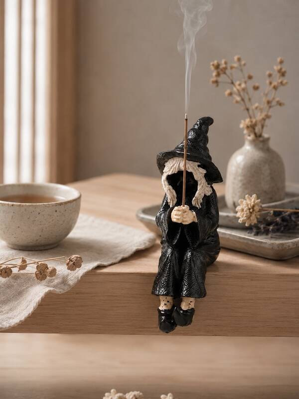 Witch Figurine Incense Holder Resin Incense Stick Burner With Cute Sitting Witch Design For Home Aromatherapy Yoga Meditation Room Bedroom Living Room Office Decor
