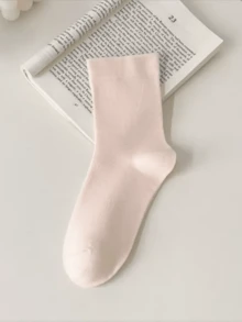 4 Pairs Solid Color Mid-Calf Socks, Preppy Casual Soft Comfortable Women's Mid-Calf Socks, Suitable For Daily Wear, Versatile And Practical (1/2/4 Pairs) - Multicolor - View 9