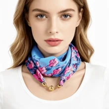 1pc Women's Magnetic Buckle Scarf, Ditsy Floral Lightweight Translucent Chiffon Neck Scarf, Decorative Travel & Photography Clothing Accessory, Slouchy Quick & Easy Tie Scarf, Ditsy Floral Pattern Print With Exquisite Scarf Buckle Decoration, Suitable For Daily Commute, Casual, Party, Travel, Photography, Minimalist & Fashion Style, Very Lightweight, More Suitable As A Decorative Accessory - Multicolor - View 5