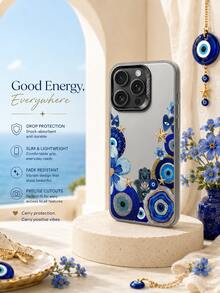 1pc Blue & Gold Evil Eye Fatima Hand Phone Case Compatible With IPhone 17/16/15/14/13/12/11 Pro Max Series, Fashionable Waterproof Anti-Drop Full Coverage Soft Shell - Multicolor - View 8