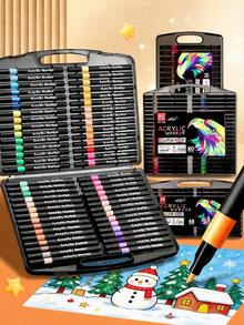 12/24/48/60/80 Colors Artist Acrylic Markers, Fine Tip, Waterproof Painting Pens, Suitable For Stone, Glass, Ceramic, Painting, B, First Day Of School - Multicolor - View 1