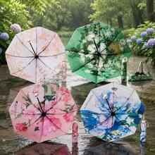 1 pieza paraguas de vinilo negro con impresión de doble cara, protección UV, portátil y plegable para exteriores, playa, sol y lluvia - Disponible en varios colores (bolso a juego incluido). - Ver 10