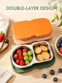 Meoky This Stainless Steel Double-Compartment Snack Box With A Lid Is A Reusable Food Storage Container Suitable For Storing Dipping Sauces, Fruits, Nuts, Sauces, Snacks, And Meal Preparation. - Pink - View 5
