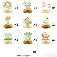 9pcs/Set Vintage Bear Baby Party Decoration Supplies Honeycomb Ornaments Children Birthday Tabletop Honeycomb Centerpiece - Multicolor - View 4