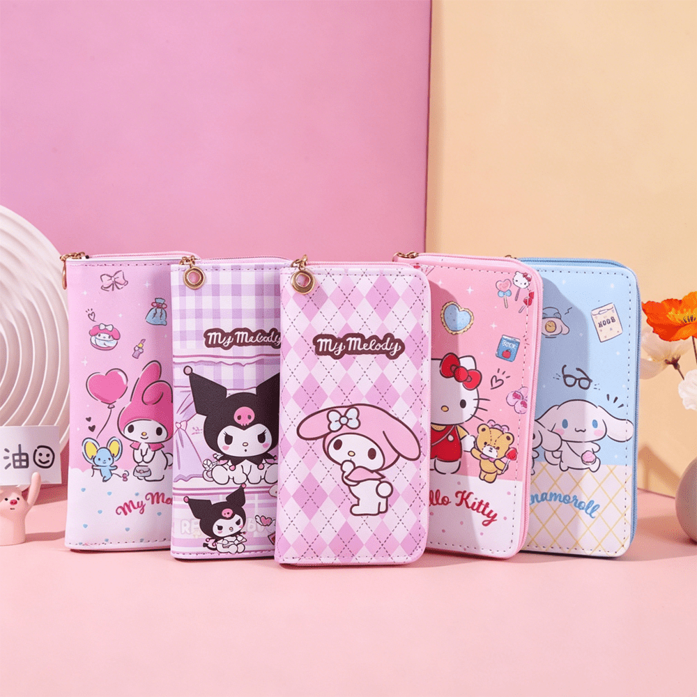 New Long Wallet For Women Students, Cute Plaid Card Holder, Cartoon Long Wallet, Fresh New Large Capacity Wallet With Zipper Card Holder