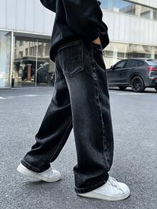 Tween Boys' 2026 New Straight Leg Denim Jeans, Autumn Long Pants - Black - View 10