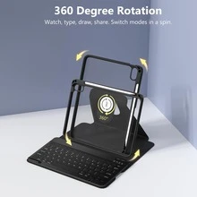 360°可旋轉鍵盤保護殼，相容 iPad 11 吋 (A16) 2025 與第 10/9/8/7 代：可拆卸式磁吸無線鍵盤，相容 iPad Air 3/4/5/6/7/8，多角度支架附筆槽－黑色 - 黑色 - 查看 4