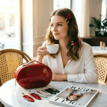 CHANEL & Dior 3-Piece Set: Butterfly Tote, Red Makeup Bag & Metal Hair Clips - Luxury Daily Purse, Travel Organizer & Hair Styling Tools - 紅色 - 查看 3