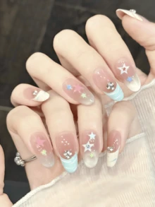 10PCS Oval Handmade Press On Nails, Y2K,Summer Vacation, Graduation Season, World Cup, Spring And Summer, Suitable For Girls And Women Festivals,Music Festival,Daily Wear,Valentine's Day Gift. - Multicolor - View 4