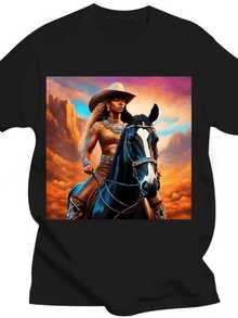 Cowgirl T-Shirt. - Black - View 1