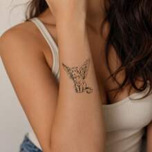 1pc Waterproof Anti-Rub PVC Realistic Angel Cat Tattoo Sticker, Suitable For Daily Wear - Grey - View 2