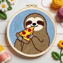 DIY Punch Needle Embroidery Kit, Includes Punch Needle, Yarn, Instructions, Embroidery Hoop And Pre-Printed Fabric, Sloth Pattern, Suitable For Home Wall Decor, Perfect Gift For Family And Friends, 20X20cm (7.87X7.87 Inches) - A - View 3