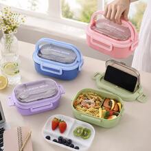 1pc Compartment Sealed Bento Box With Utensils, Multipurpose Food Container Suitable For Pastries, Snacks, Breakfast, Lunch. Portable Insulated Lunch Box, 4 Colors Available. Suitable For Office, Students And Travel - Multicolor - View 2
