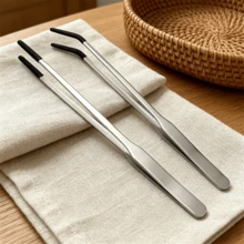 10-Inch Non-Slip Extended Tweezers, Stainless Steel + Plastic Coated Tips, Straight Or Curved, 4-In-1: For Aquarium Plants, Jewelry, Potted Plants, Feeding Lizards And Geckos, 1/2/4pcs - C-Silver - View 3