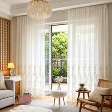 1件裝 歐式蕾絲刺繡半透白色紗簾，穿桿式，適用客廳、餐廳、臥室、陽台 - 彩色 - 查看 5