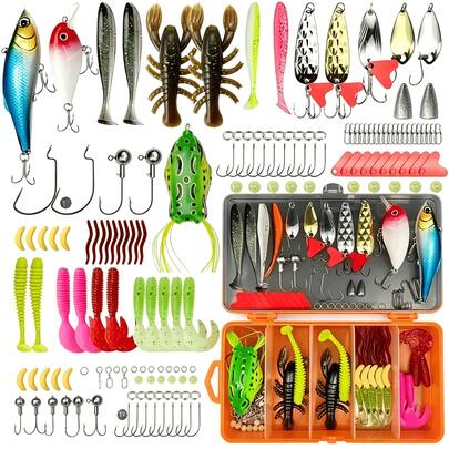84_107_78_284_13-Set de pesca con señuelos blandos y duros de 9 piezas Apto para todas las capas de agua Juego de señuelos realistas de alta eficiencia Incluye estuche de almacenamiento