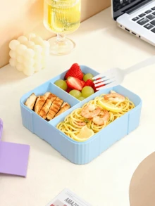 This Macaron Color Block Lunch Box Is Made Of PP Material, Features A Portable Design, Built-In Utensils, Leak-Proof Seal, And Is Suitable For Back To School, Office, Picnic, Camping, Travel And Daily Use - Multicolor - View 6