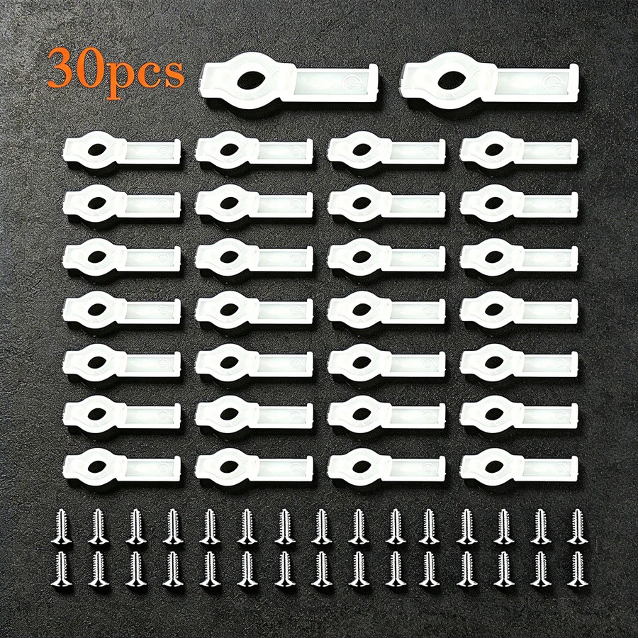 30入 8mm/10mm 單孔高透明 PC 燈條固定夾,耐熱 U 型夾附安裝螺絲,適用於 8/10mm 寬 COB、SMD 裸板 PCB 柔性霓虹燈條 - 30件白一字平卡(配螺絲) - 查看 1
