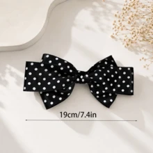 Women's Oversized Black Polka Dot Bow Hair Clip, Vintage Silk French Style Hair Accessory, Cute Y2K Style Bow Hair Clip Suitable For Party, Vacation And Daily Wear - Black - View 3