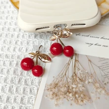 Vintage Cherry Metal Dust Plug Charging Port Dust Plug Pendant Charm Waterproof Universal For Apple And Android Phones - Multicolor - View 3