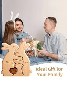 Customized Name Wooden Rabbit Ornament With 2-5 Names Family Name Sign, Children's Room Decor, Multi-Purpose Home Decoration, Perfect Gift For Mom, Kids, Christmas, Thanksgiving, Mother's Day And Birthday - Nude - View 9