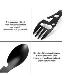 10-In-1 Multifunctional Outdoor Camping Survival Fork Spoon Wrench Bottle Opener - Black - View 3