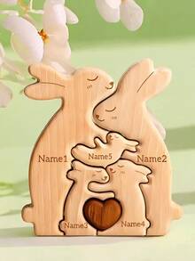 Customized Name Wooden Rabbit Ornament With 2-5 Names Family Name Sign, Children's Room Decor, Multi-Purpose Home Decoration, Perfect Gift For Mom, Kids, Christmas, Thanksgiving, Mother's Day And Birthday - Nude - View 14