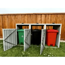 Shelter For 3 Bins, Compatible With Bins Of 240 L And Less, Protective Metal Roof For Outdoor Use. - 灰色 - 查看 6