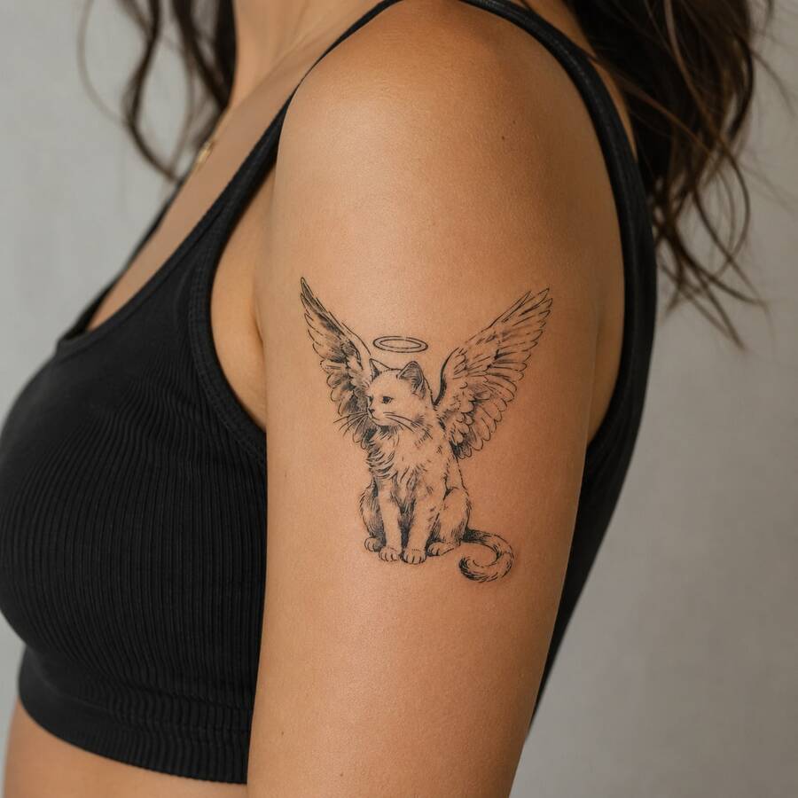 1pc Waterproof Anti-Rub PVC Realistic Angel Cat Tattoo Sticker, Suitable For Daily Wear - Grey - View 1