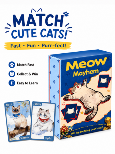 Meow Meow Cat Card Game, 2-6 Players, Fast Card Collection And Month Matching, Desktop Reorganization, Skill Cards, 14+ Years Old, 20-30 Minutes, Suitable For Family Game Night, Casual Party And Travel Play
