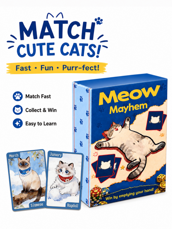 Meow Meow Cat Card Game, 2-6 Players, Fast Card Collection And Month Matching, Desktop Reorganization, Skill Cards, 14+ Years Old, 20-30 Minutes, Suitable For Family Game Night, Casual Party And Travel Play