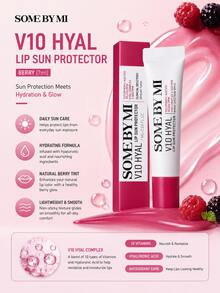 SOME BY MI V10 HYAL 有色護唇防曬膏 7ml 玫瑰莓果色 保濕護唇膏 含維他命玻尿酸 日常防曬 滋潤亮澤 持久 桌面裝飾 旅行化妝必備品 2色可選 - Berry - 查看 1