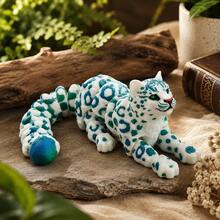 1pc White Leopard Figurine, Fully Articulated Joints, Random Blue And Green Pattern, Suitable For Home Decor Ornament - Multicolor - View 4
