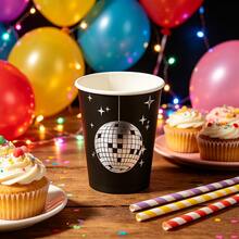 10pcs/20pcs Black & Silver Disco Party Paper Cups, Disco Ball Beverage Cups, Bachelorette Party Cups, Suitable For Disco, Wedding Party, Picnic, Travel, Bridal Shower, 70s, 80s, 90s Party Supplies - Black - View 4