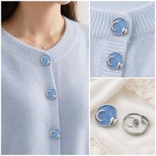 10pcs Moon Design Metal Shank Buttons, Blue Enamel Silver Tone Decorative Buttons, Suitable For Coats, Cardigans, Shirts, Dresses, DIY Sewing And Clothing Accessories - 10pcs - View 3