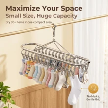 1pc Stainless Steel Oval Curved Multi-Clip Drying Rack With Multi-Functional Underwear And Socks Hanger For Home Laundry Organization And Storage Solutions - View 1