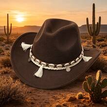 1 pieza Sombrero de vaquero occidental de fieltro de lana, sombrero de jazz con corona texturizada de moda, fedora - Multicolor - Ver 3