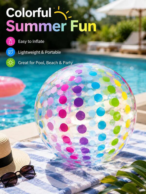 3pcs/2pcs- Transparent Colorful Polka Dot Beach Ball Water Play Toss And Catch Leisure Summer Cooling Interactive Supplies Thickened PVC Inflatable Beach Ball Summer Vacation Essential Item Beach Pool Outdoor Lawn Party