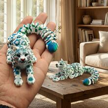 1pc White Leopard Figurine, Fully Articulated Joints, Random Blue And Green Pattern, Suitable For Home Decor Ornament - Multicolor - View 1