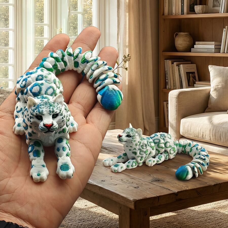 1pc White Leopard Figurine, Fully Articulated Joints, Random Blue And Green Pattern, Suitable For Home Decor Ornament - Multicolor - View 1