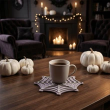 4/12pcs Gothic Hollowed Out Spider Web Wooden Coaster Halloween Decor Coffee Tea Cup Table Decor - Spider Web Coaster - View 7