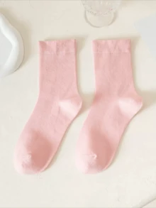 4 Pairs Solid Color Mid-Calf Socks, Preppy Casual Soft Comfortable Women's Mid-Calf Socks, Suitable For Daily Wear, Versatile And Practical (1/2/4 Pairs) - Multicolor - View 12