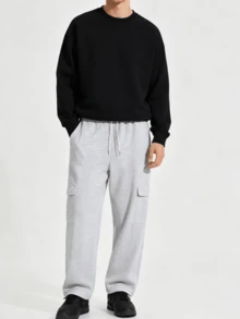 Men's Casual Solid Color Multi-Pocket Cargo Pants With Elastic Drawstring Waist Sports Fall - Light Grey - View 1
