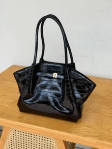 春夏新款貝殼女包 Hana 大容量托特包 通勤單肩包 手提包 百搭多功能餃子包 適合購物、旅行、沙灘 - 黑色 - 查看 7