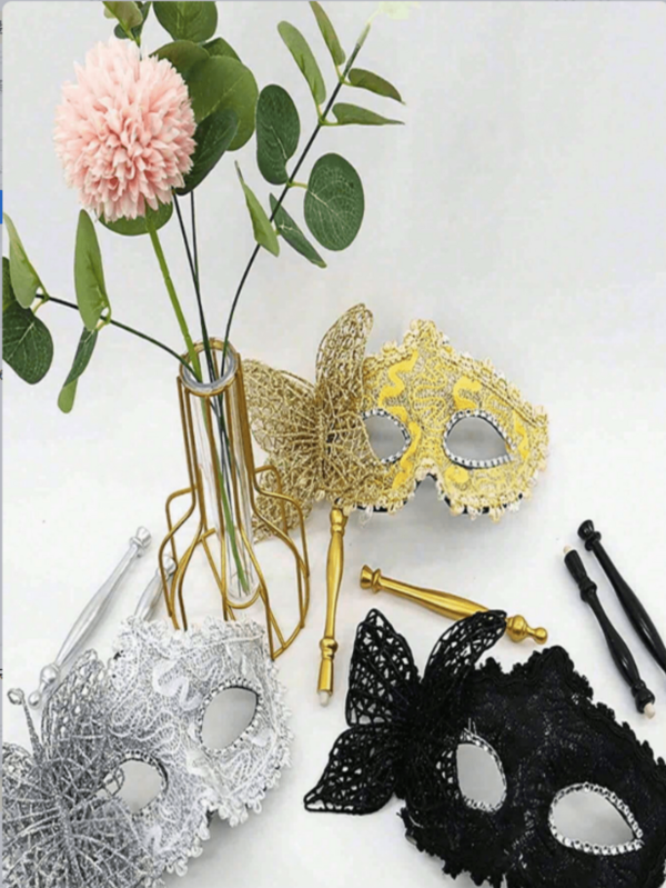 5pcs, Masquerade Mask With Handle, Half Face Mask, Multi-Color Floral Party Mask, Fashion Half Face Mask Prop, Suitable For Party, Celebration, Performance, Various Festivals And Events, Mysterious, Valentine's Day