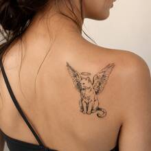 1pc Waterproof Anti-Rub PVC Realistic Angel Cat Tattoo Sticker, Suitable For Daily Wear - Grey - View 3