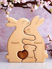 Customized Name Wooden Rabbit Ornament With 2-5 Names Family Name Sign, Children's Room Decor, Multi-Purpose Home Decoration, Perfect Gift For Mom, Kids, Christmas, Thanksgiving, Mother's Day And Birthday - Nude - View 15