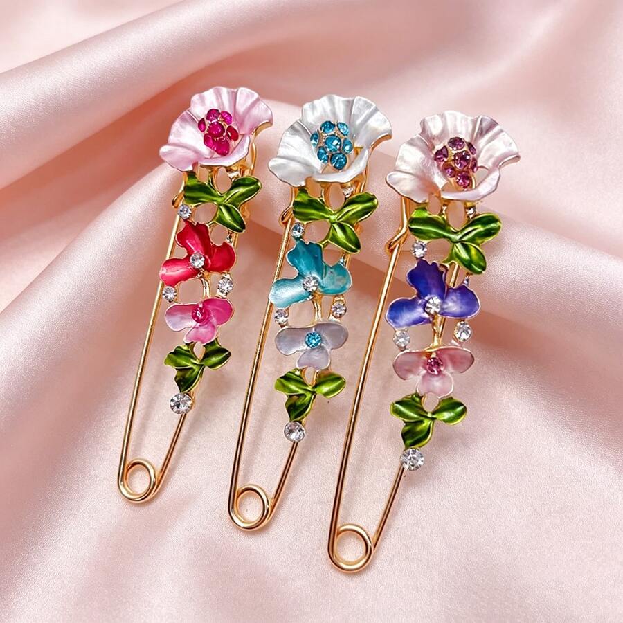 1/2/3件裝 奢華花卉大胸針 高端風格衣飾 鋅合金水鑽胸針 水晶油滴飾品 女士珠寶 送給好友的完美禮物